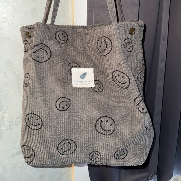 Handbags - Gray Smiley Face Tote Bag